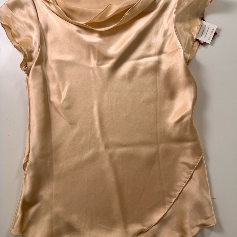 Elegant Light Gold 100% Silk Women's Blouse